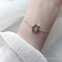 simpl clássico 925Sterling prata pulseiras femininas agente de compra de joias, pulseira estrela de Davi feminina, presente em hexagrama para o amante